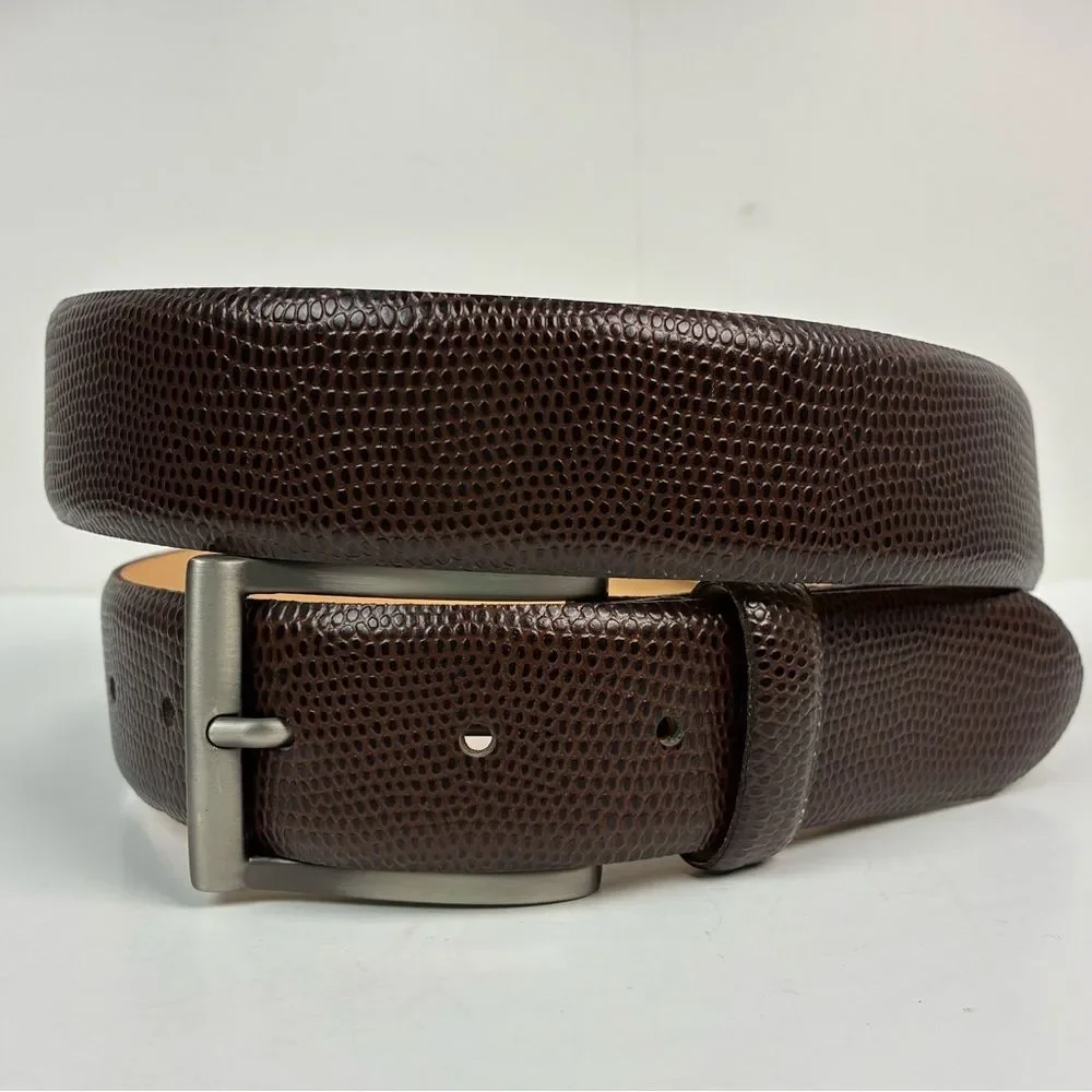 Bosca accessories men’s brown leather snakeskin look silver buckle size 38